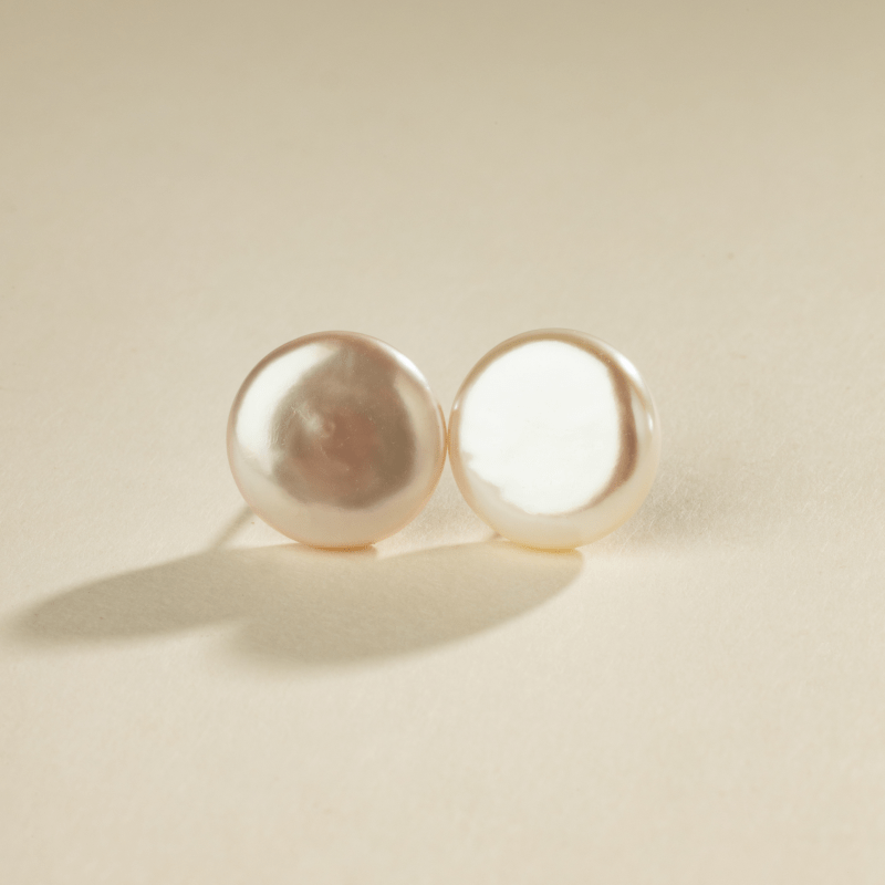 Freshwater Pearl 925 Sterling Silver Button Shape Studs Earrings - HELAS Jewelry