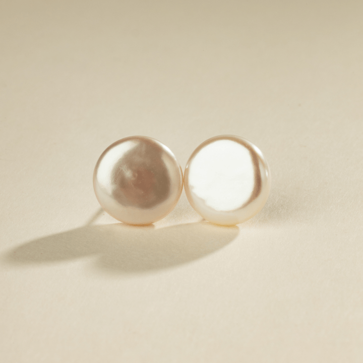 Freshwater Pearl 925 Sterling Silver Button Shape Studs Earrings - HELAS Jewelry