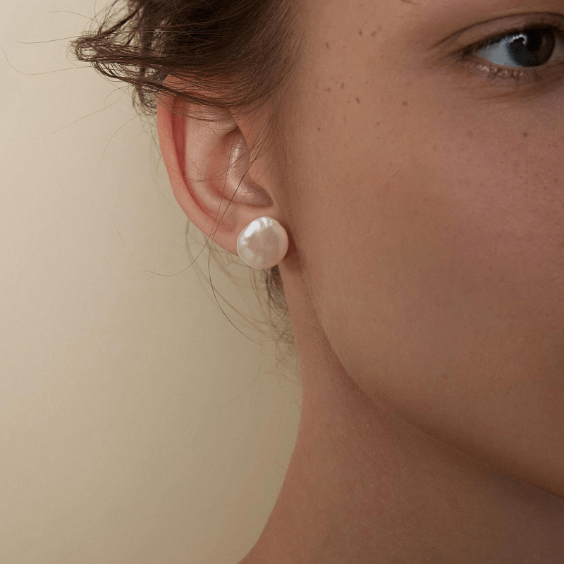 Freshwater Pearl 925 Sterling Silver Button Shape Studs Earrings - HELAS Jewelry
