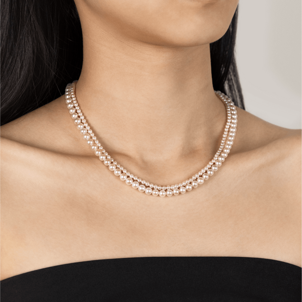 Freshwater Pearl & 925 Sterling Silver Removable Double - Strand Necklace - HELAS Jewelry