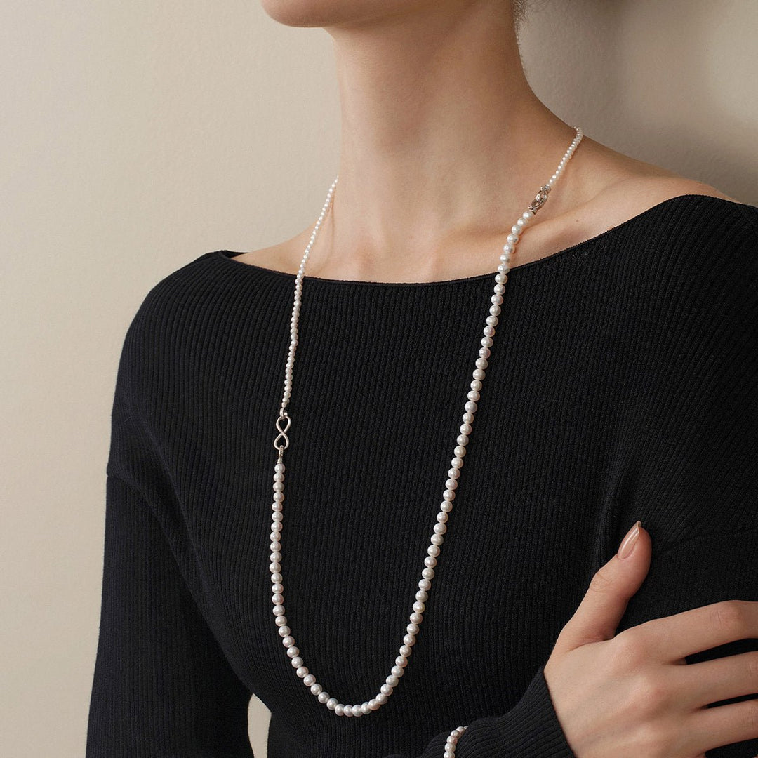 Freshwater Pearl & 925 Sterling Silver Removable Double - Strand Necklace - HELAS Jewelry