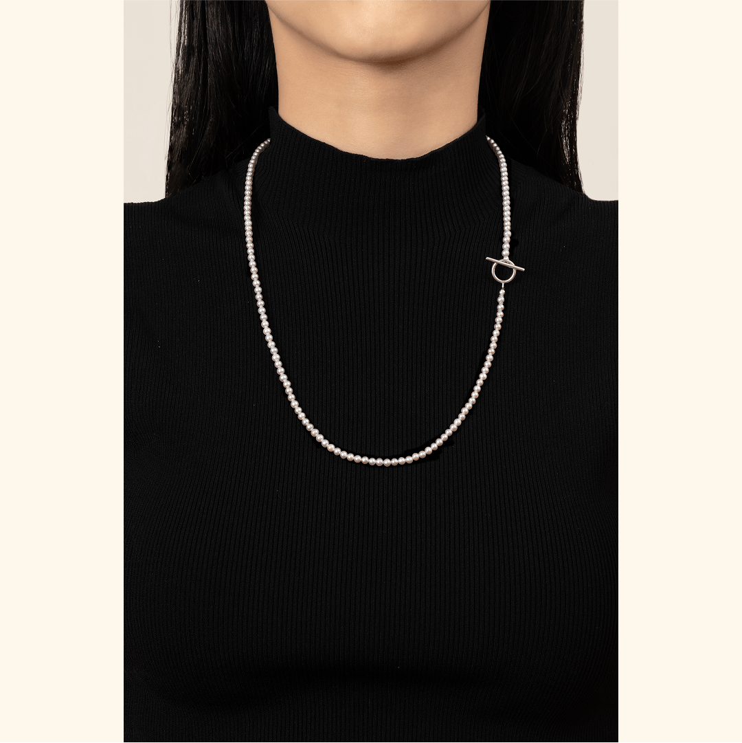 Freshwater Pearl 925 Sterling Silver Toggle Clasps Strand Necklace - HELAS Jewelry