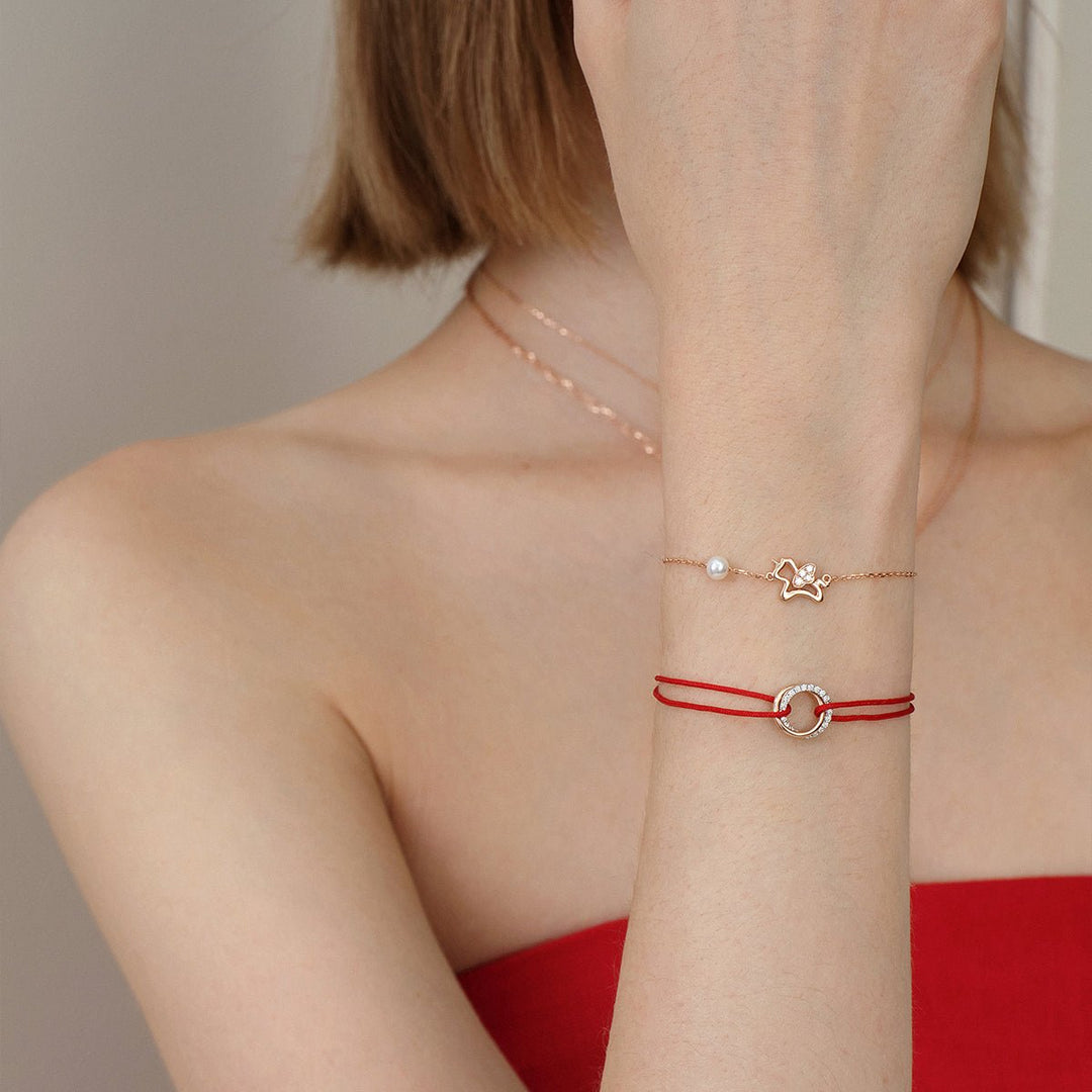 Freshwater Pearl 9K Rose Gold Lab - Grown Diamonds Lucky Flying Horse Bracelet - HELAS Jewelry