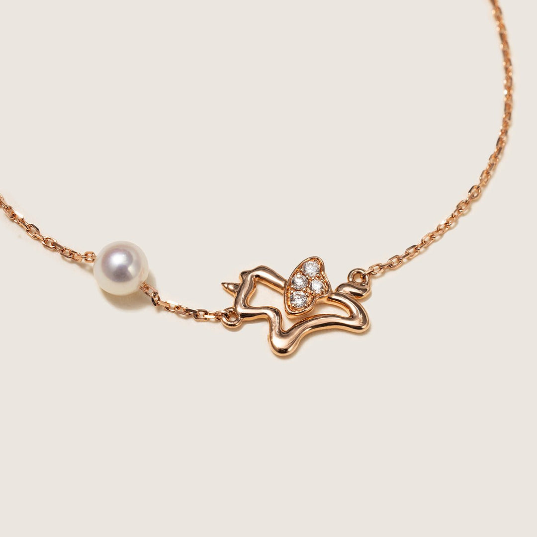 Freshwater Pearl 9K Rose Gold Lab - Grown Diamonds Lucky Flying Horse Bracelet - HELAS Jewelry