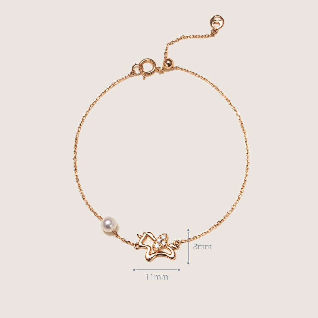 Freshwater Pearl 9K Rose Gold Lab - Grown Diamonds Lucky Flying Horse Bracelet - HELAS Jewelry