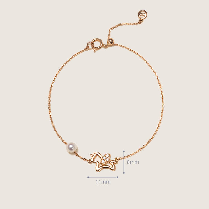 Freshwater Pearl 9K Rose Gold Lab - Grown Diamonds Lucky Flying Horse Bracelet - HELAS Jewelry