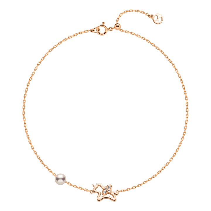 Freshwater Pearl 9K Rose Gold Lab - Grown Diamonds Lucky Flying Horse Bracelet - HELAS Jewelry