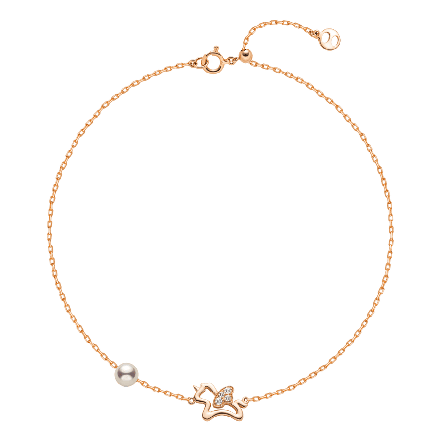 Freshwater Pearl 9K Rose Gold Lab - Grown Diamonds Lucky Flying Horse Bracelet - HELAS Jewelry