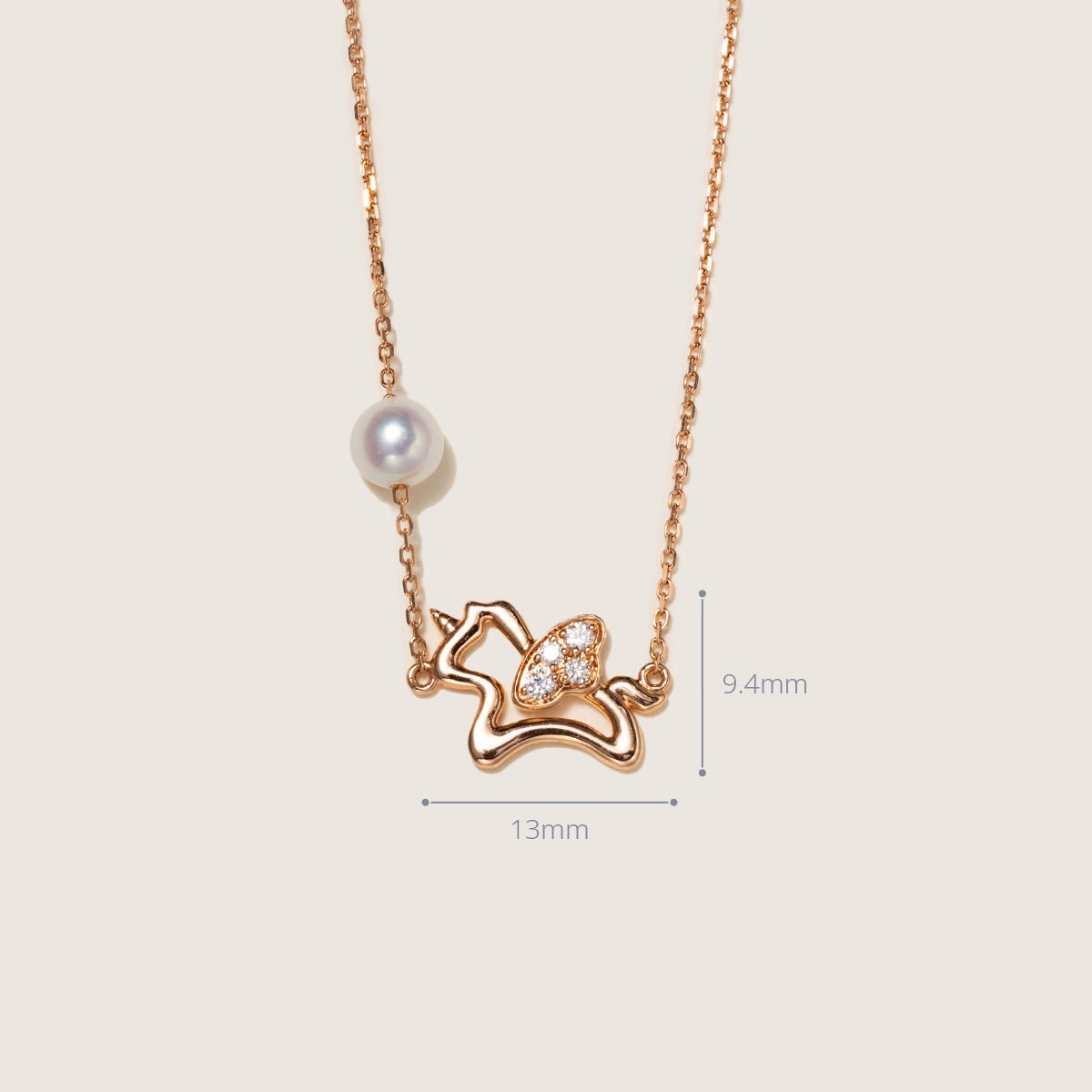 Freshwater Pearl 9K Rose Gold Lab - Grown Diamonds Lucky Flying Horse Necklace - HELAS Jewelry