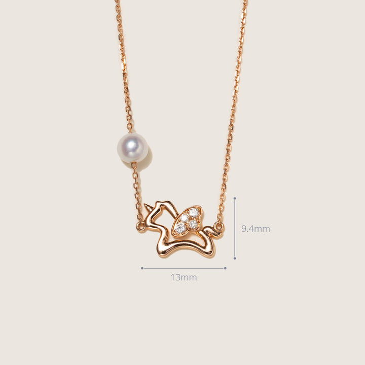 Freshwater Pearl 9K Rose Gold Lab - Grown Diamonds Lucky Flying Horse Necklace - HELAS Jewelry