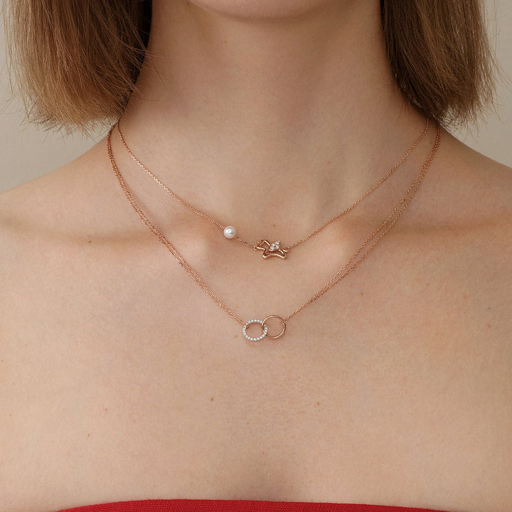 Freshwater Pearl 9K Rose Gold Lab - Grown Diamonds Lucky Flying Horse Necklace - HELAS Jewelry