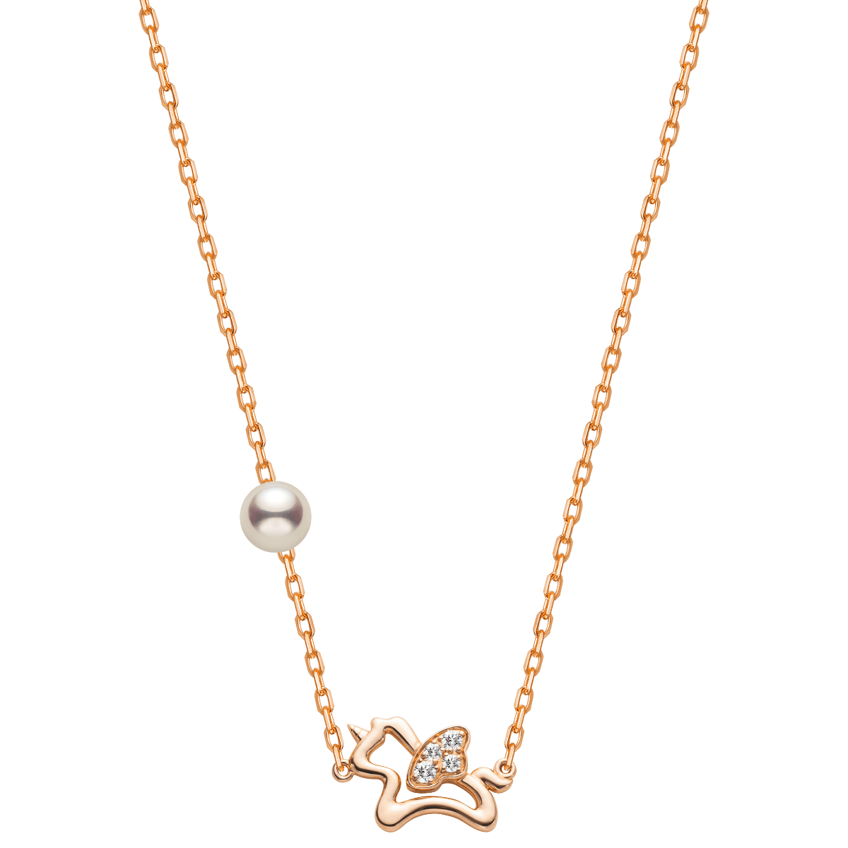 Freshwater Pearl 9K Rose Gold Lab - Grown Diamonds Lucky Flying Horse Necklace - HELAS Jewelry
