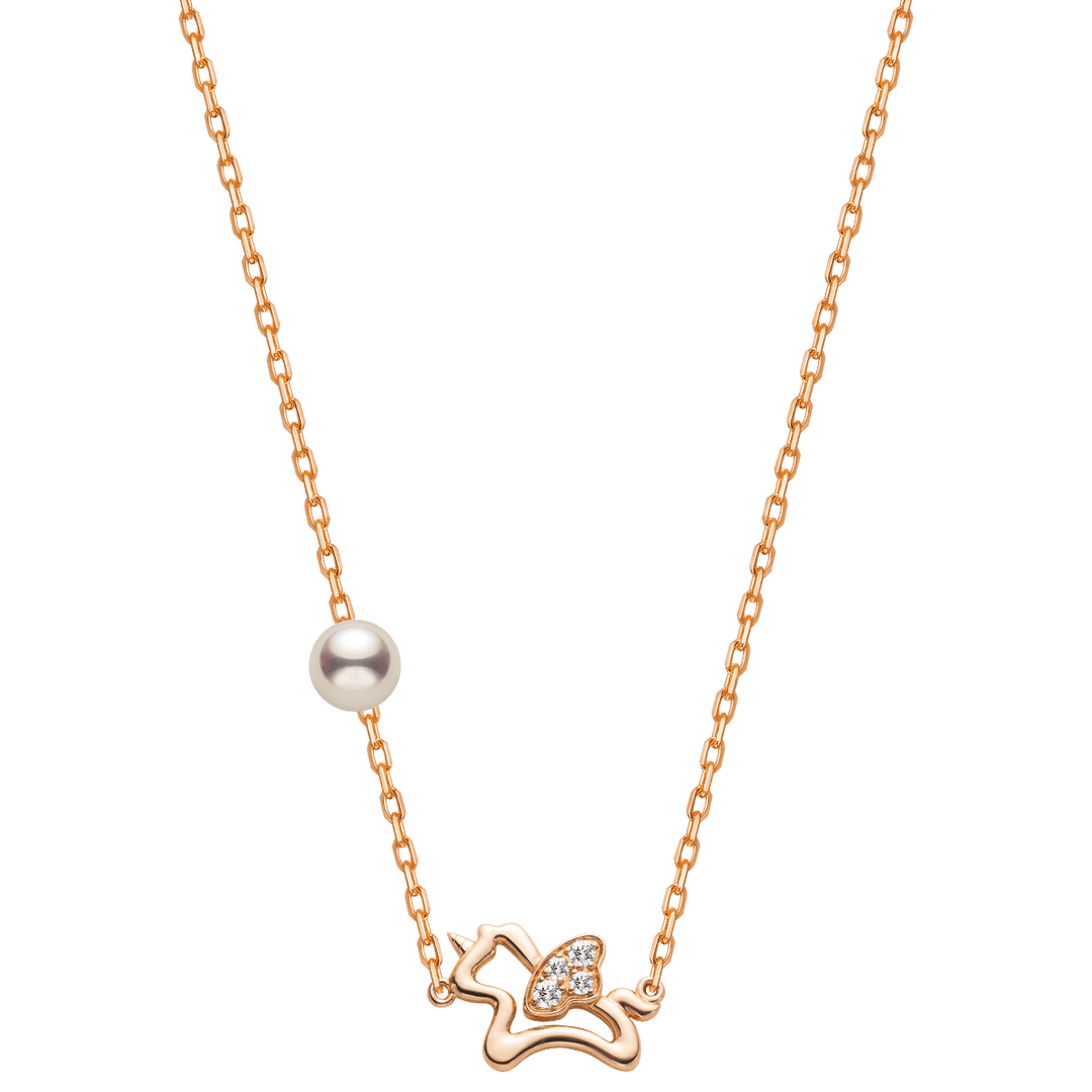 Freshwater Pearl 9K Rose Gold Lab - Grown Diamonds Lucky Flying Horse Necklace - HELAS Jewelry