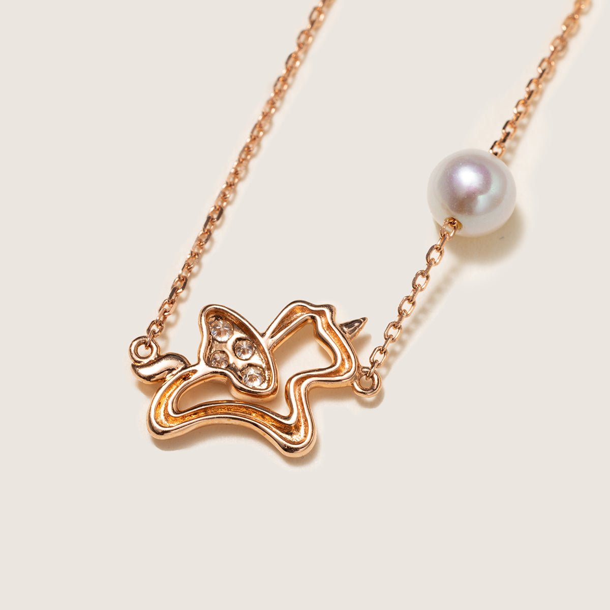 Freshwater Pearl 9K Rose Gold Lab - Grown Diamonds Lucky Flying Horse Necklace - HELAS Jewelry