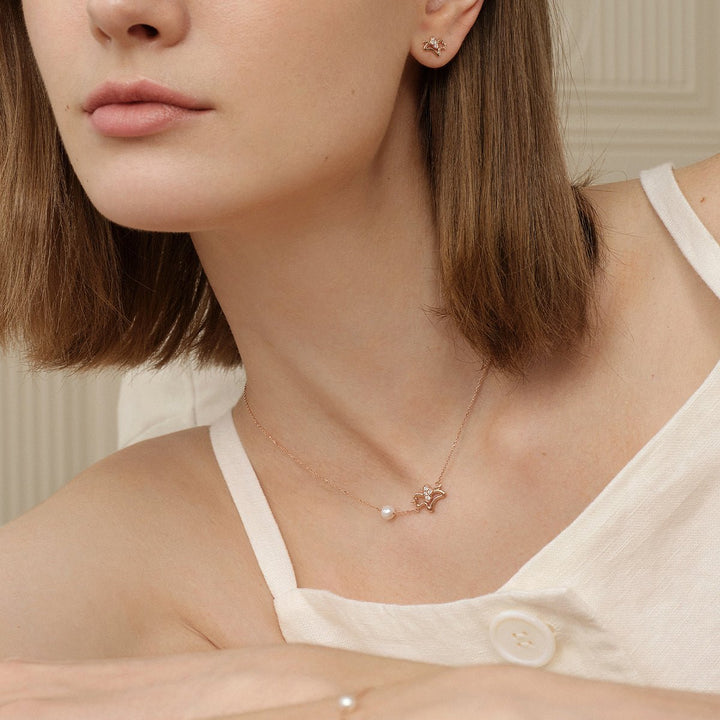 Freshwater Pearl 9K Rose Gold Lab - Grown Diamonds Lucky Flying Horse Necklace - HELAS Jewelry