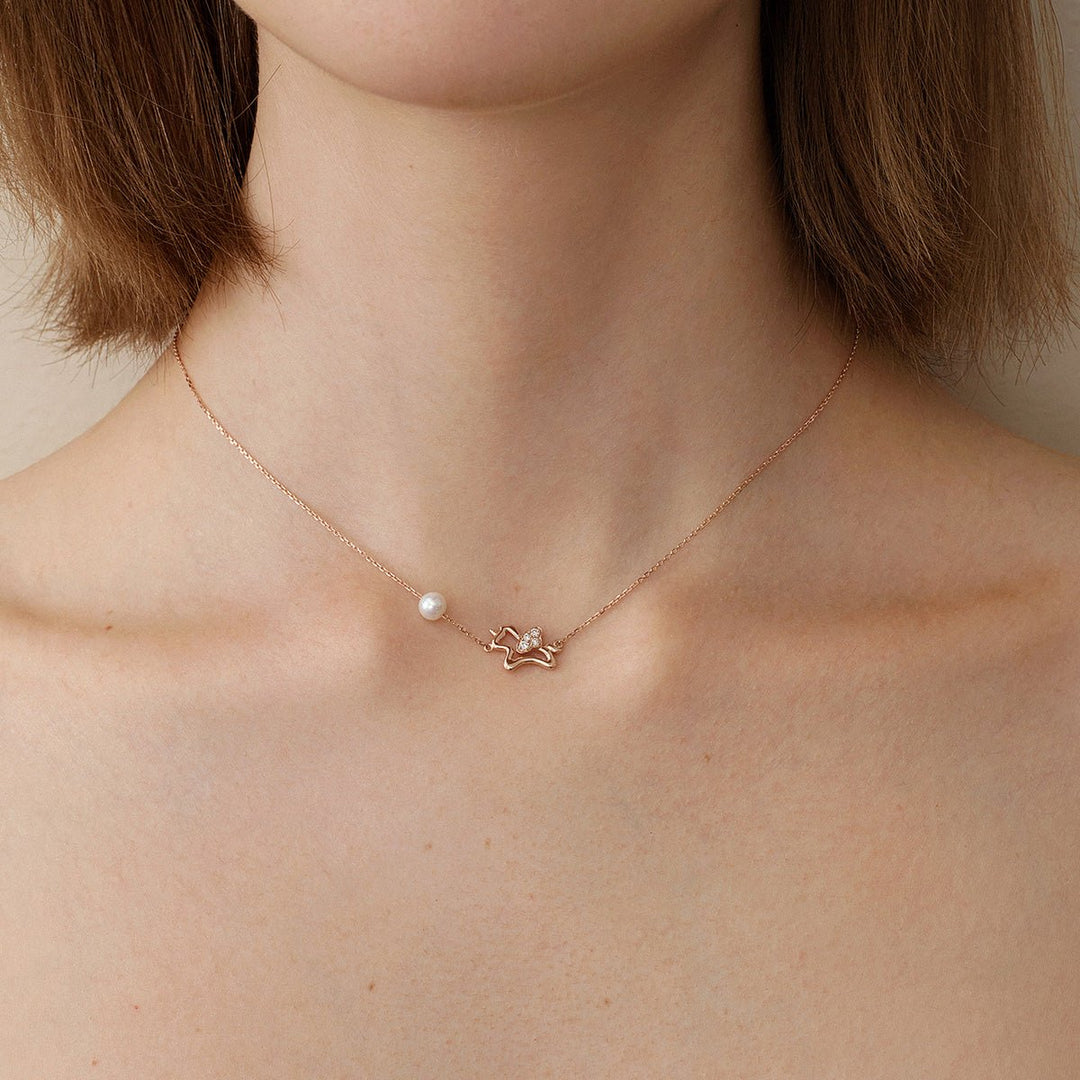 Freshwater Pearl 9K Rose Gold Lab - Grown Diamonds Lucky Flying Horse Necklace - HELAS Jewelry