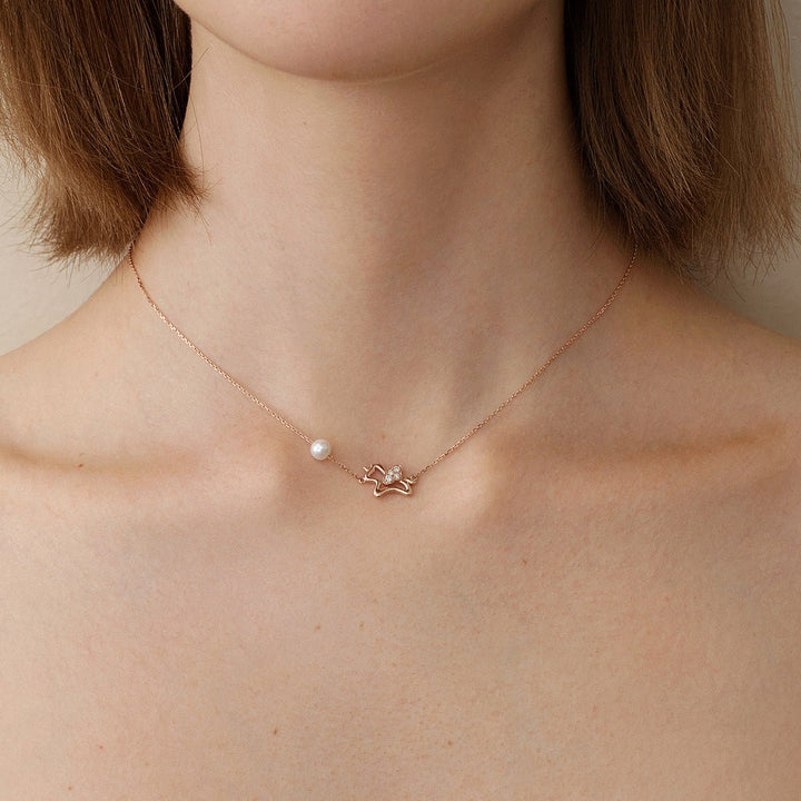 Freshwater Pearl 9K Rose Gold Lab - Grown Diamonds Lucky Flying Horse Necklace - HELAS Jewelry