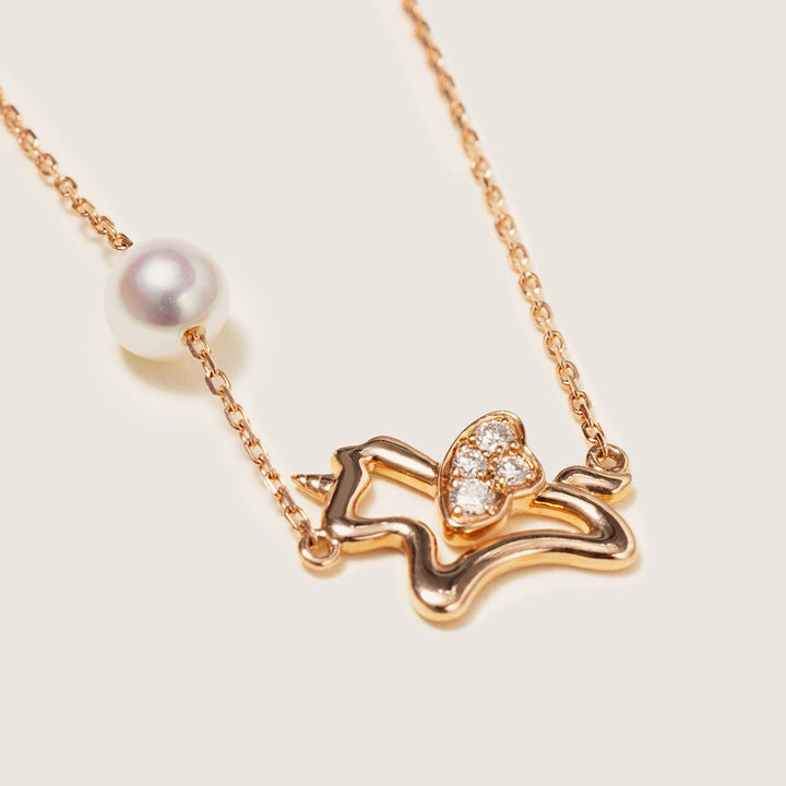 Freshwater Pearl 9K Rose Gold Lab - Grown Diamonds Lucky Flying Horse Necklace - HELAS Jewelry