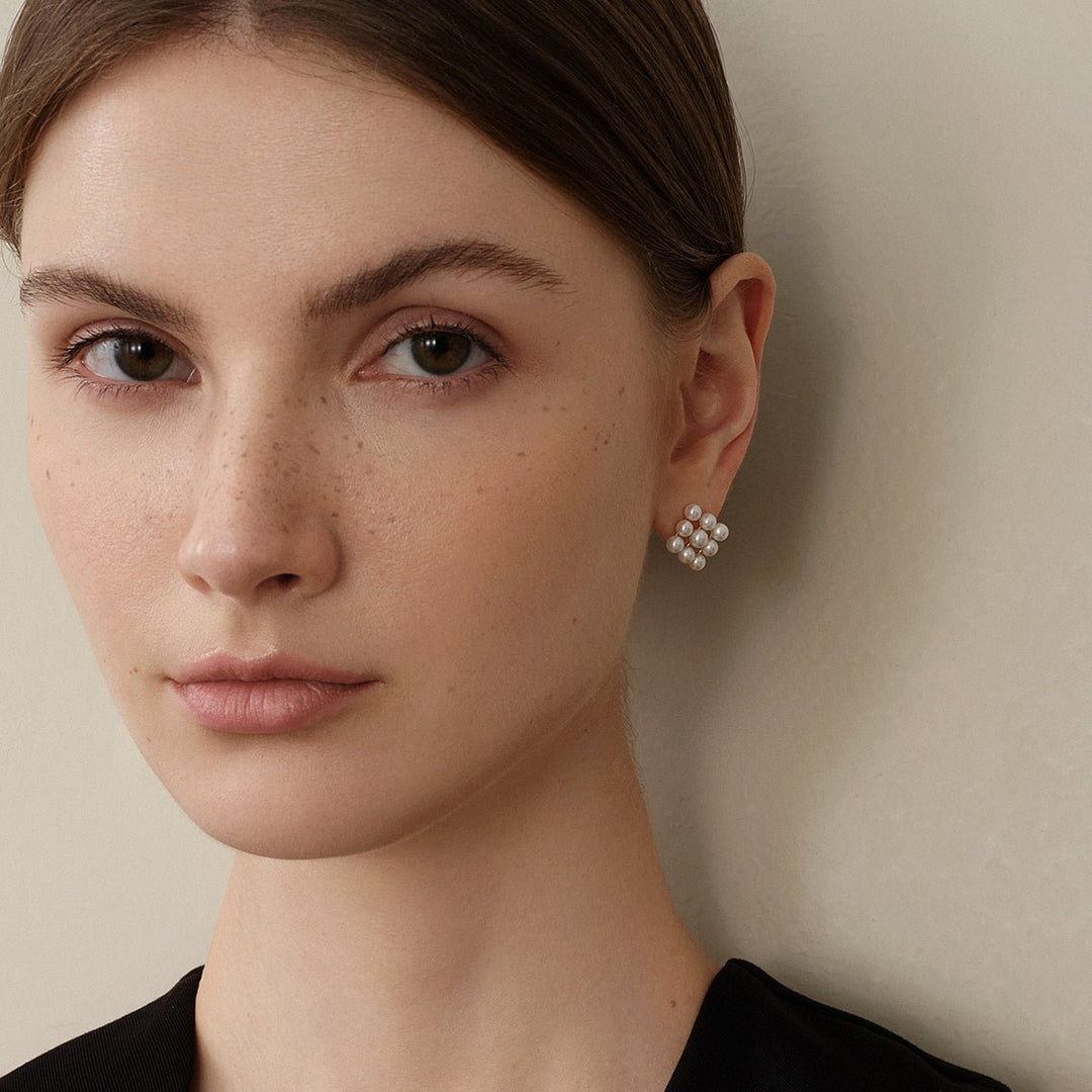 Freshwater Pearls 14K Gold Cube Studs Earrings - HELAS Jewelry