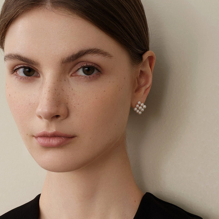 Freshwater Pearls 14K Gold Cube Studs Earrings - HELAS Jewelry