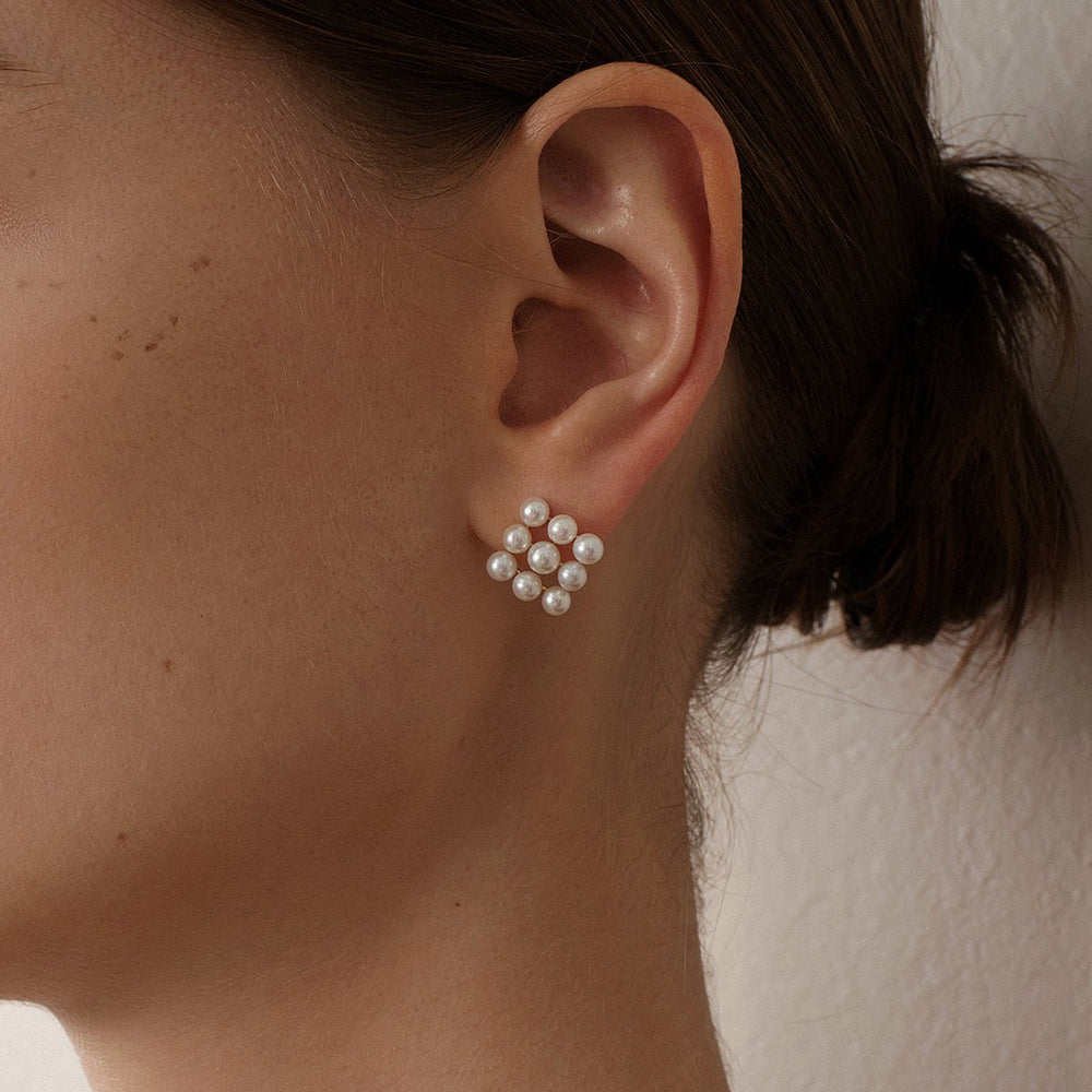 Freshwater Pearls 14K Gold Cube Studs Earrings - HELAS Jewelry