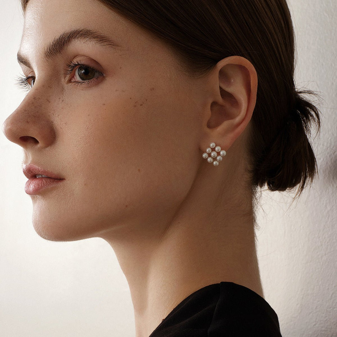 Freshwater Pearls 14K Gold Cube Studs Earrings - HELAS Jewelry