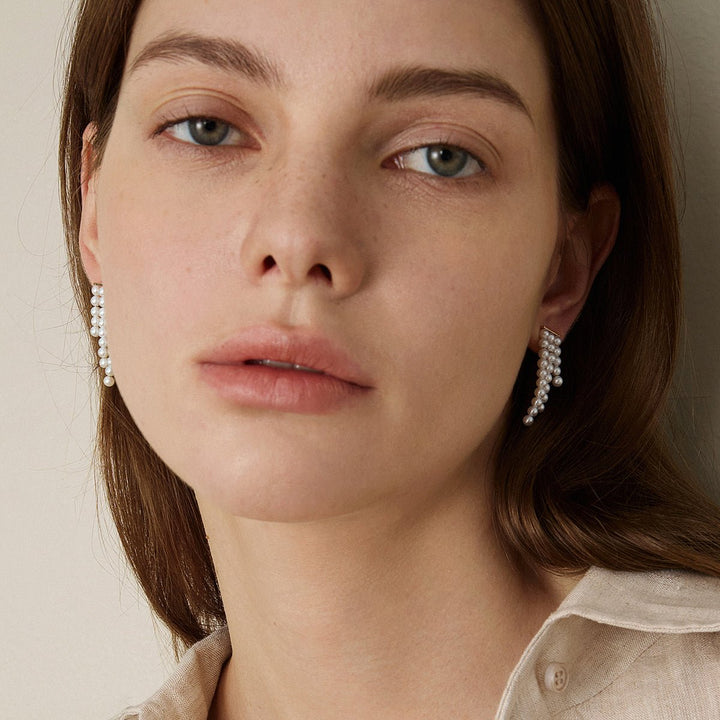 Freshwater Pearls 14K Gold Geometric Waterfall Earrings - HELAS Jewelry