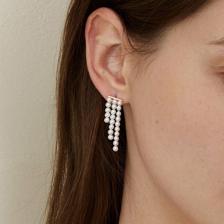 Freshwater Pearls 14K Gold Geometric Waterfall Earrings - HELAS Jewelry