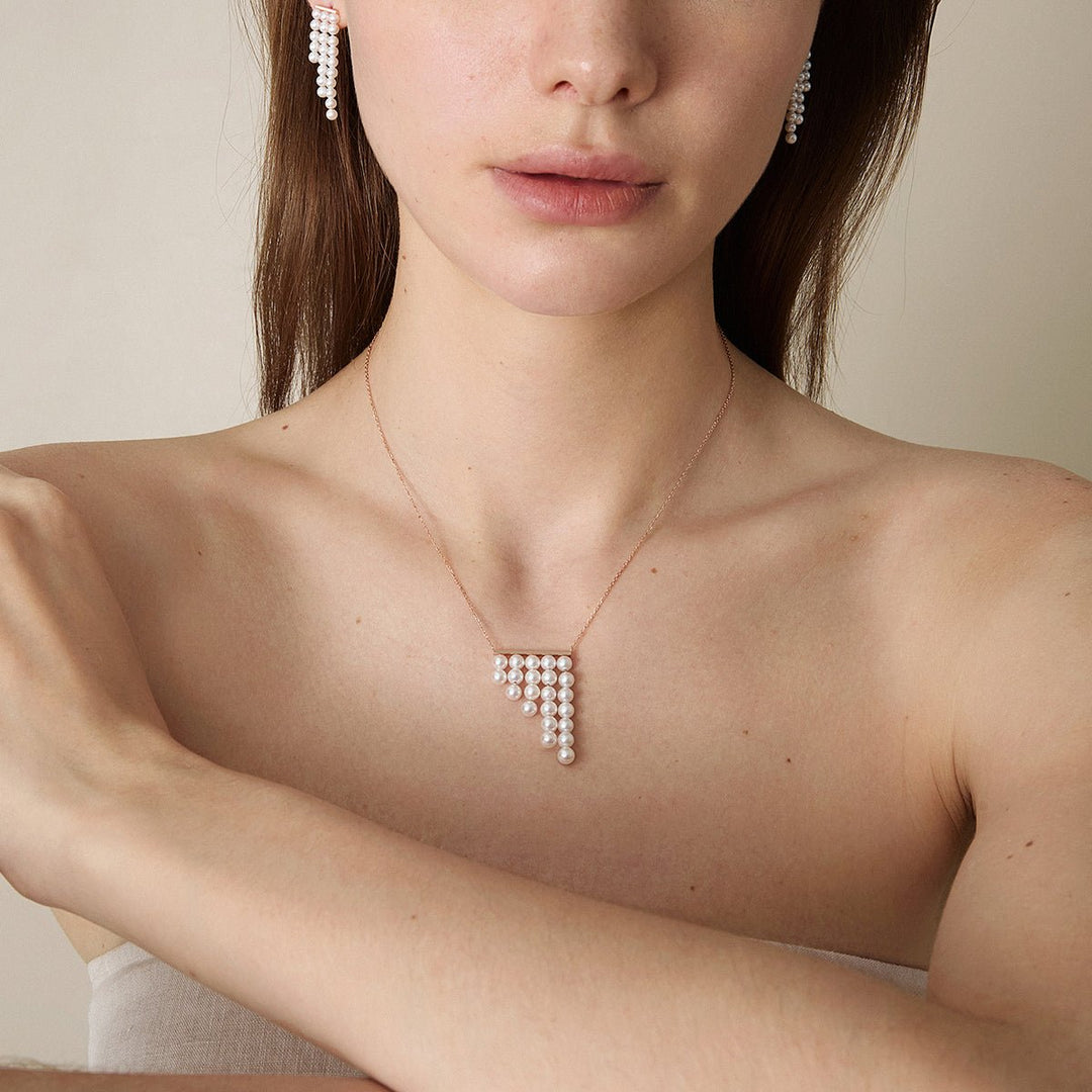 Freshwater Pearls 14K Gold Geometric Waterfall Necklace - HELAS Jewelry