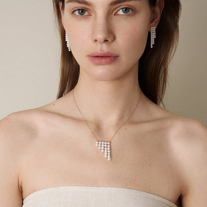 Freshwater Pearls 14K Gold Geometric Waterfall Necklace - HELAS Jewelry