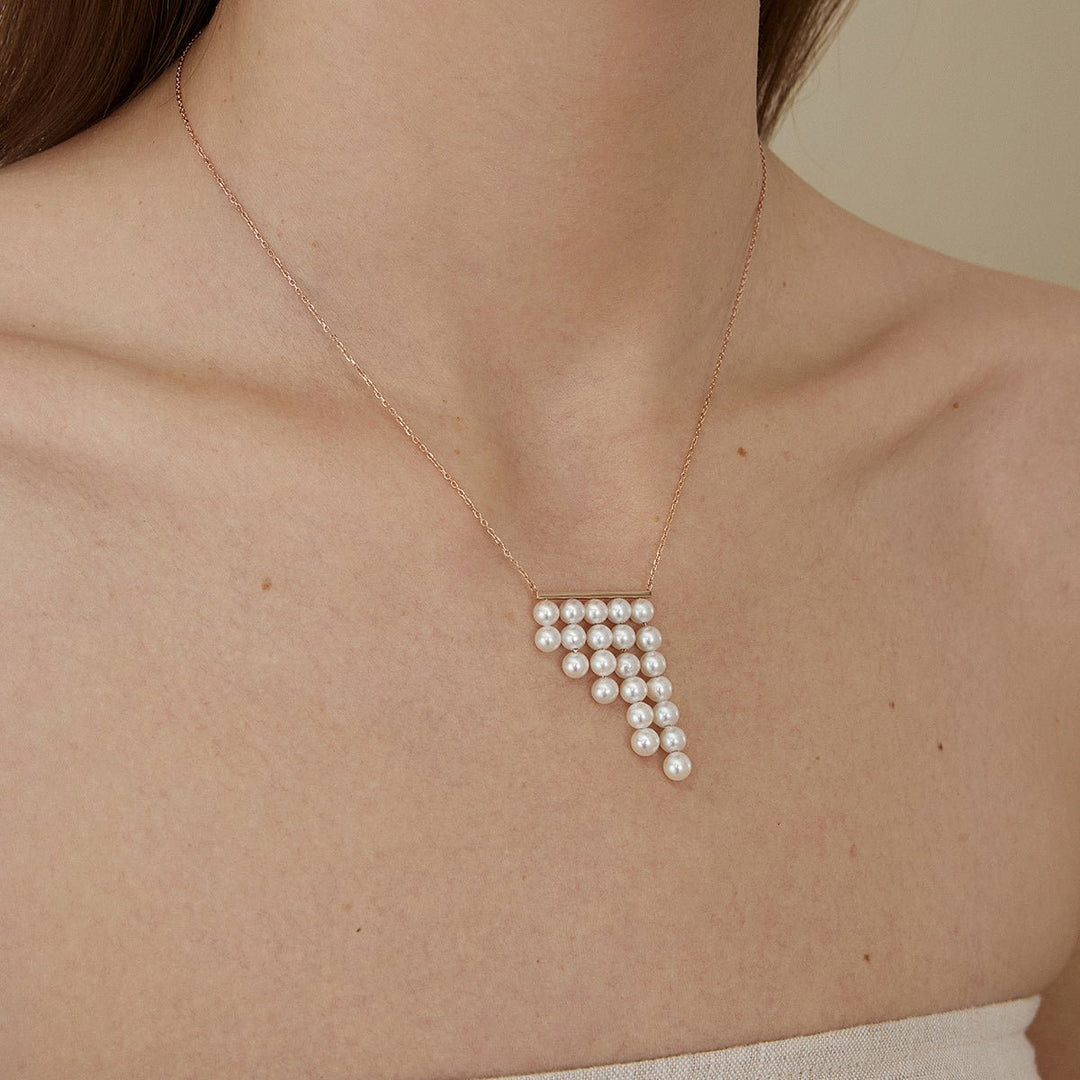 Freshwater Pearls 14K Gold Geometric Waterfall Necklace - HELAS Jewelry