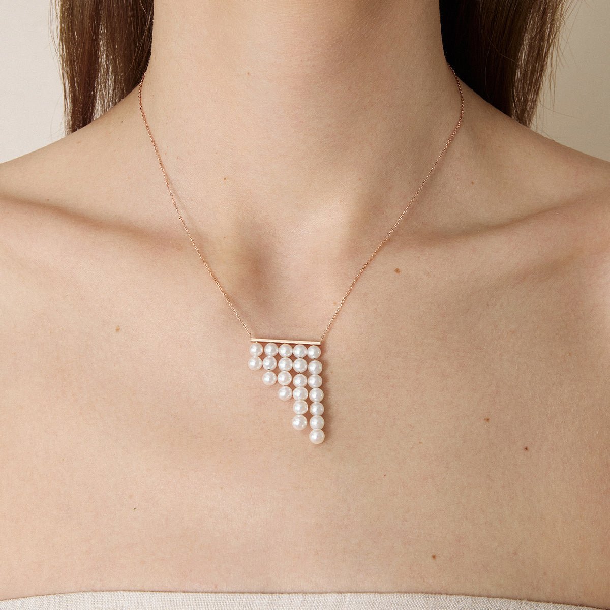 Freshwater Pearls 14K Gold Geometric Waterfall Necklace - HELAS Jewelry