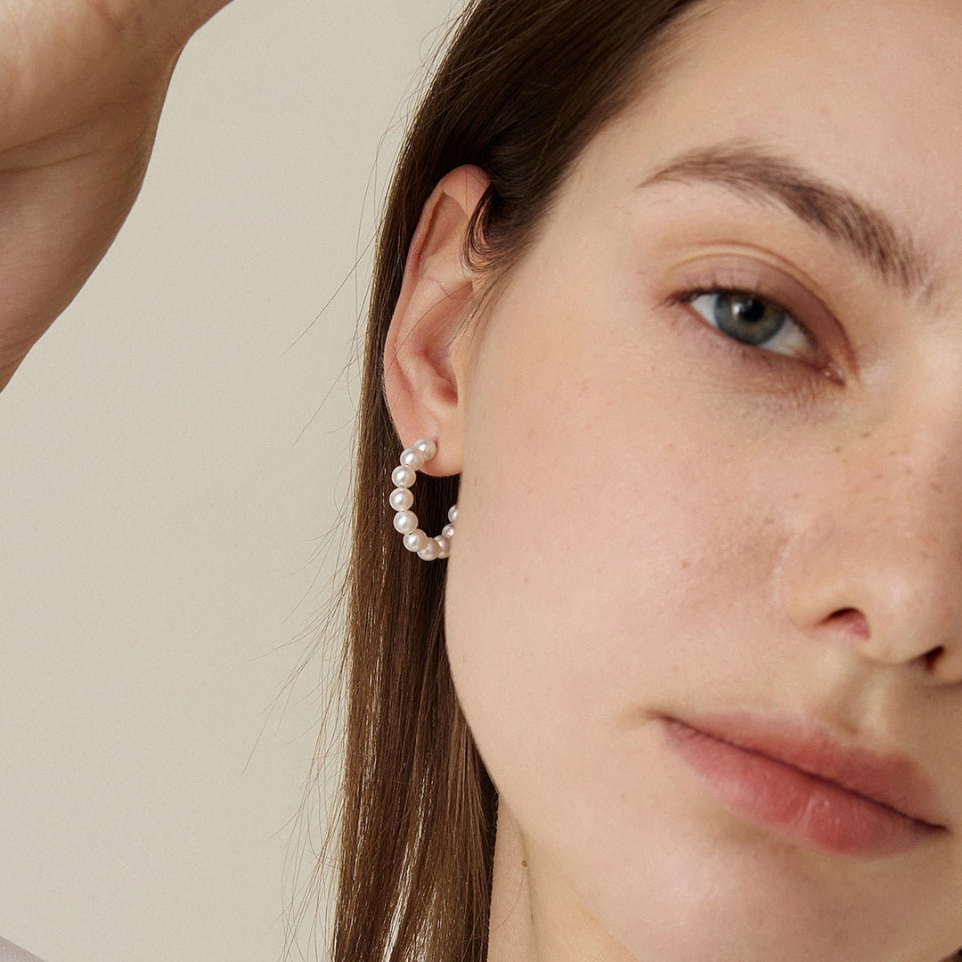 Freshwater Pearls 14K Gold Glance Back Circle Earrings - HELAS Jewelry