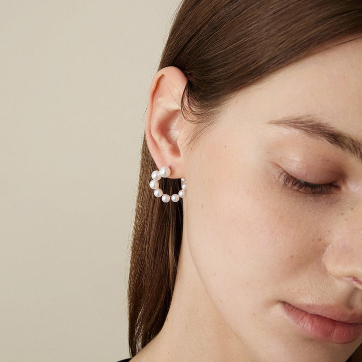 Freshwater Pearls 14K Gold Gradient Arc Earrings - HELAS Jewelry