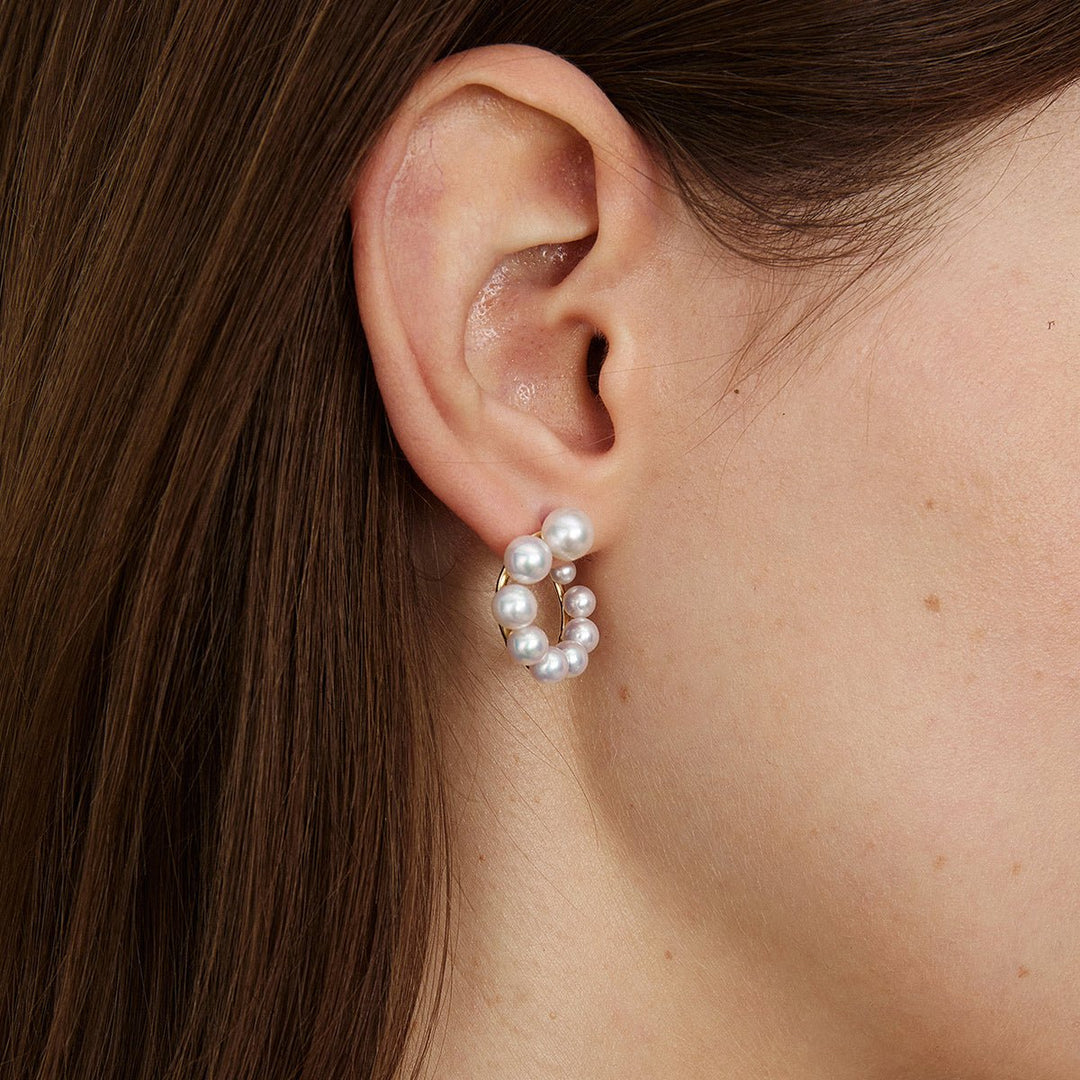 Freshwater Pearls 14K Gold Gradient Arc Earrings - HELAS Jewelry