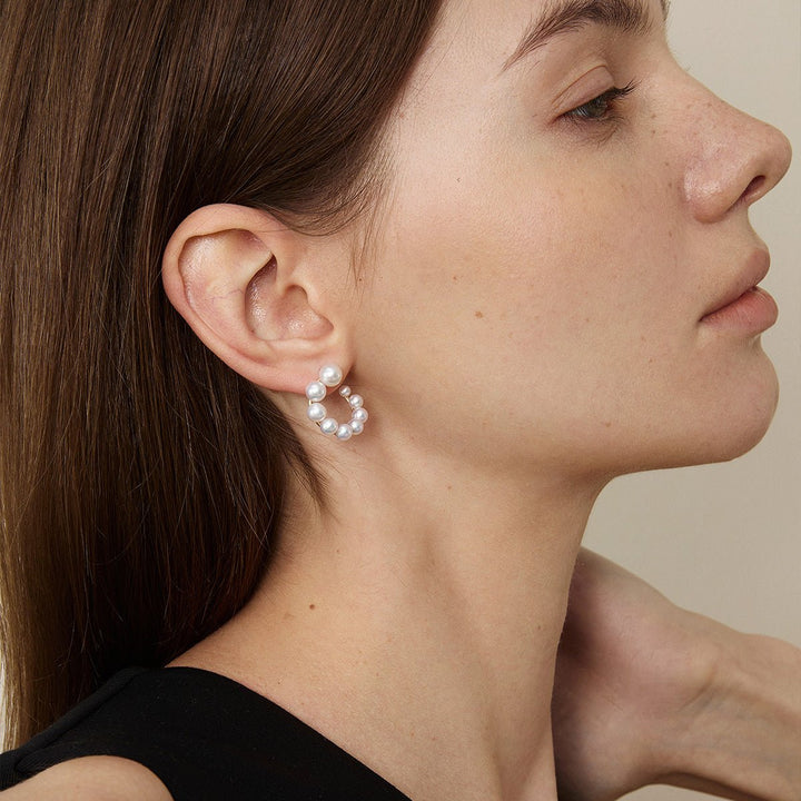 Freshwater Pearls 14K Gold Gradient Arc Earrings - HELAS Jewelry