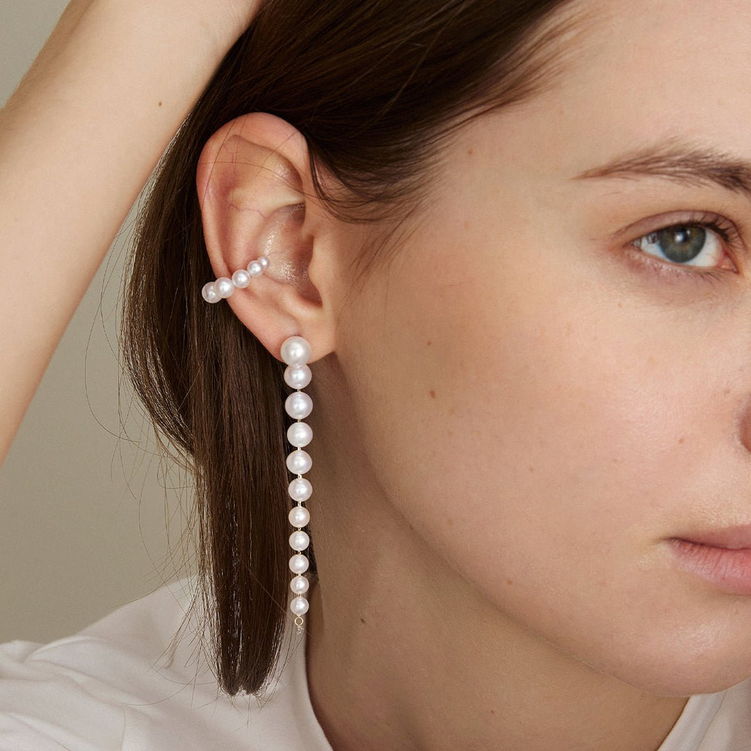 Freshwater Pearls 14K Gold Gradient Hoop Earring Cuff - HELAS Jewelry