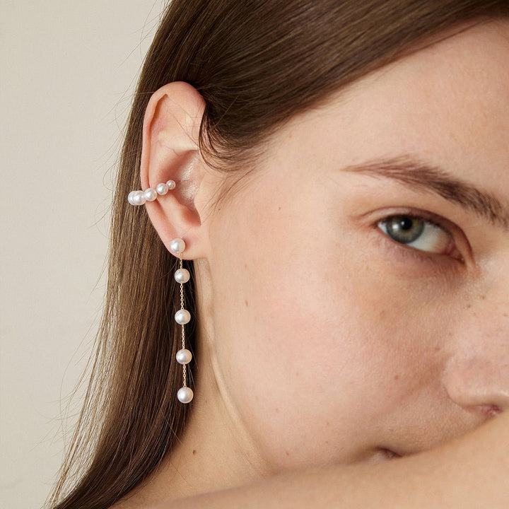 Freshwater Pearls 14K Gold Gradient Hoop Earring Cuff - HELAS Jewelry