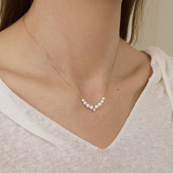 Freshwater Pearls 14K Gold Lab - Grown Diamonds Drop Line Necklace - HELAS Jewelry
