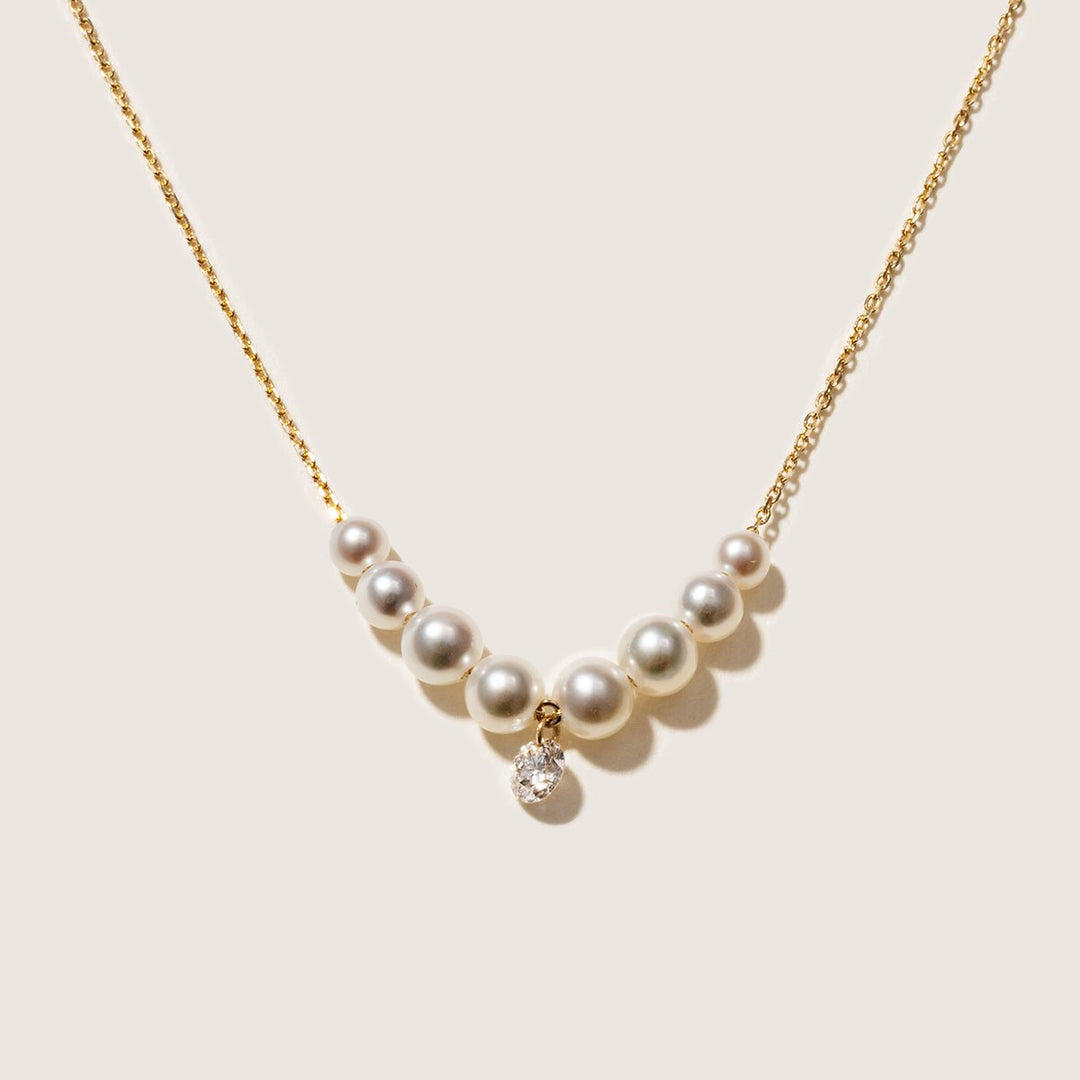 Freshwater Pearls 14K Gold Lab - Grown Diamonds Drop Line Necklace - HELAS Jewelry