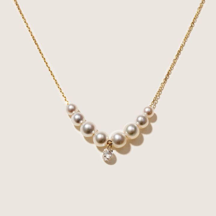 Freshwater Pearls 14K Gold Lab - Grown Diamonds Drop Line Necklace - HELAS Jewelry