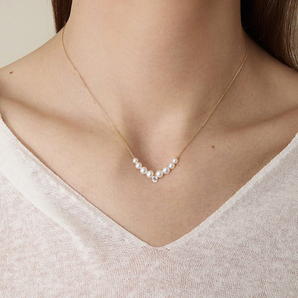 Freshwater Pearls 14K Gold Lab - Grown Diamonds Drop Line Necklace - HELAS Jewelry