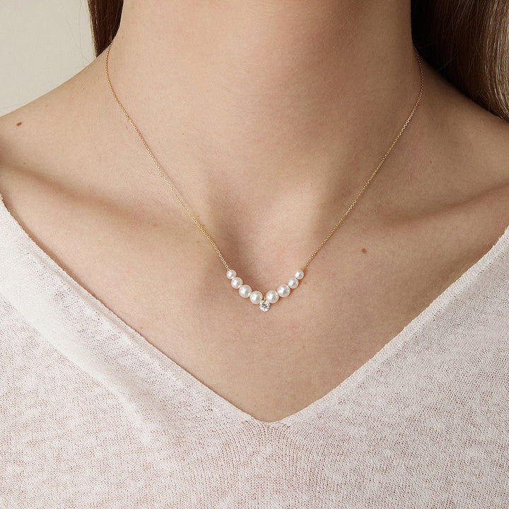 Freshwater Pearls 14K Gold Lab - Grown Diamonds Drop Line Necklace - HELAS Jewelry