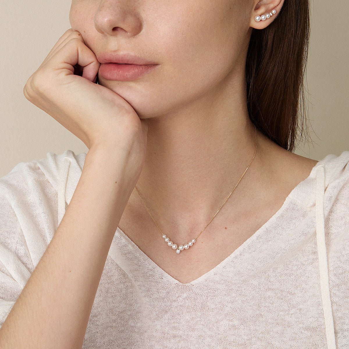 Freshwater Pearls 14K Gold Lab - Grown Diamonds Drop Line Necklace - HELAS Jewelry
