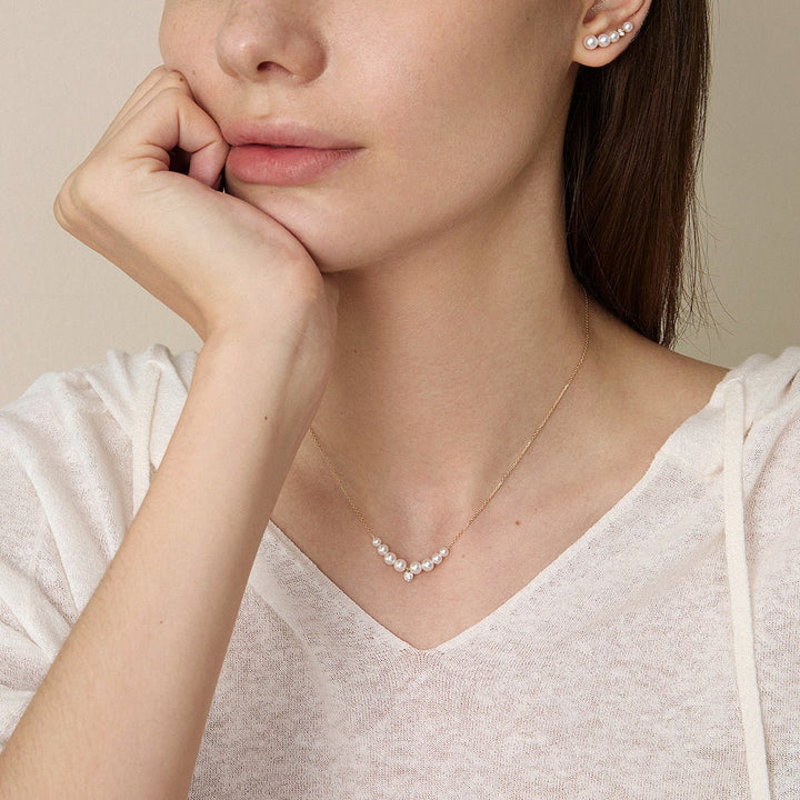 Freshwater Pearls 14K Gold Lab - Grown Diamonds Drop Line Necklace - HELAS Jewelry