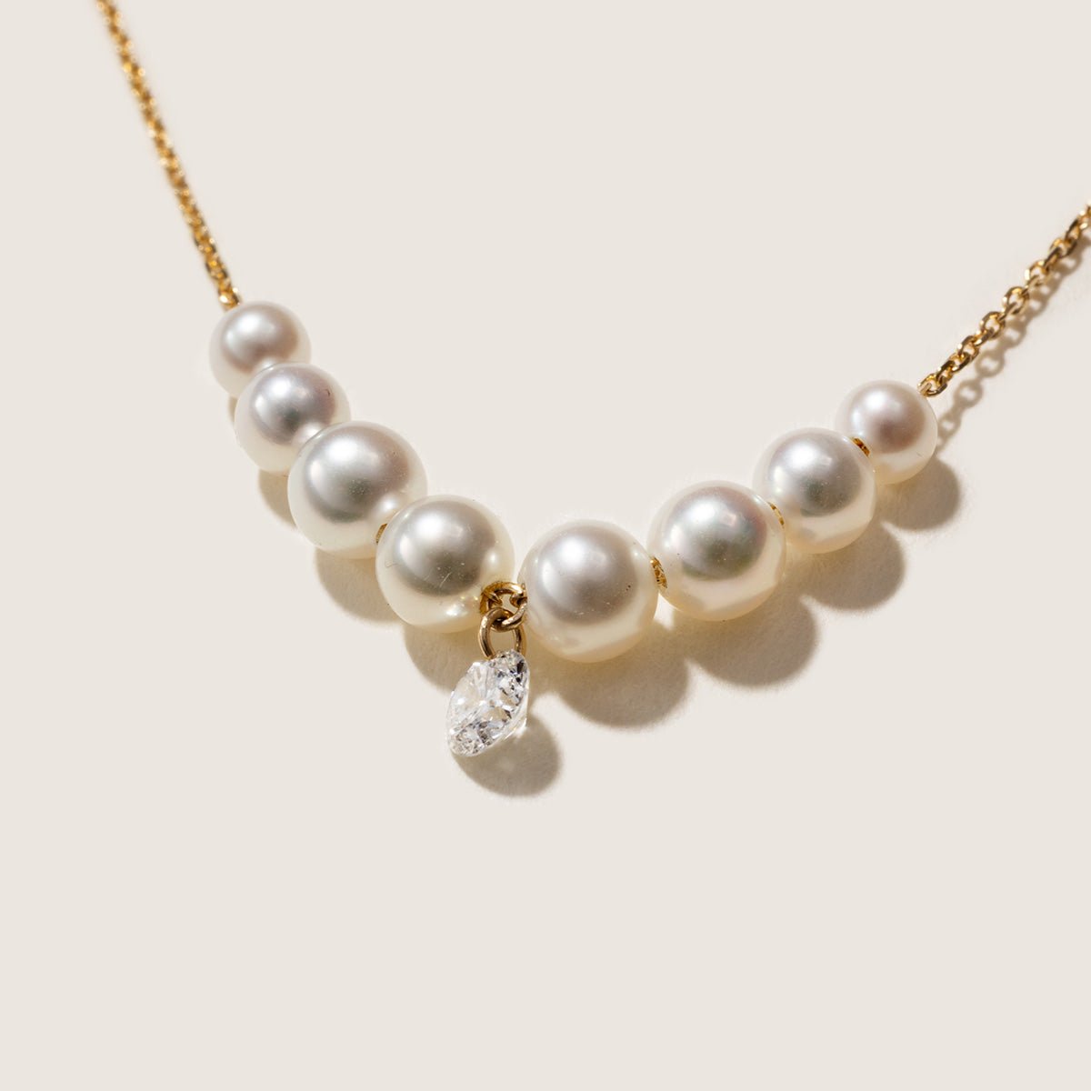 Freshwater Pearls 14K Gold Lab - Grown Diamonds Drop Line Necklace - HELAS Jewelry