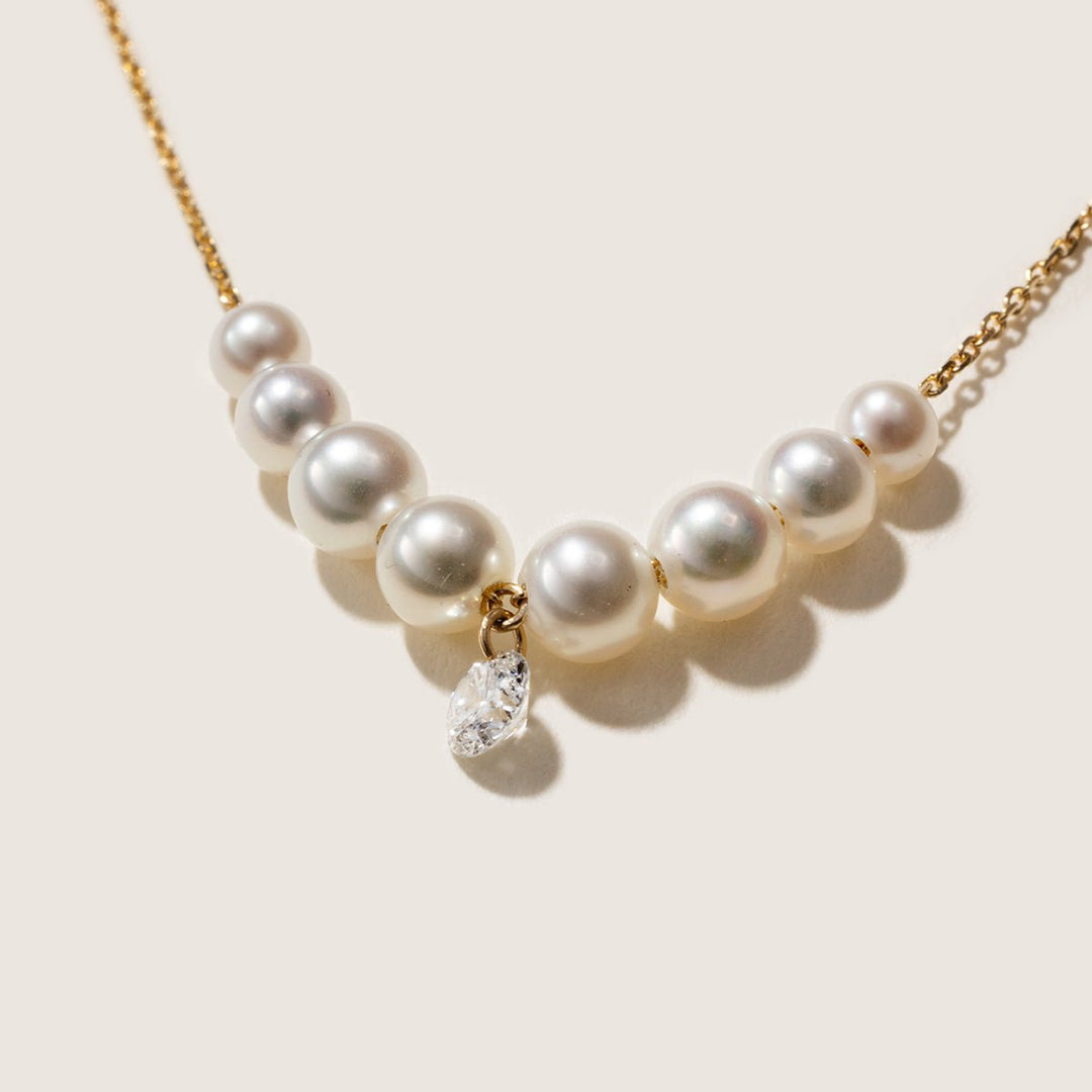 Freshwater Pearls 14K Gold Lab - Grown Diamonds Drop Line Necklace - HELAS Jewelry
