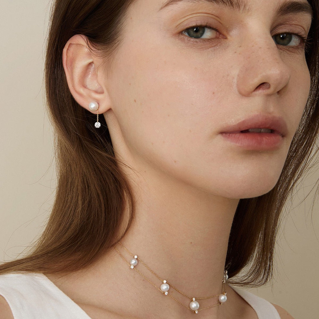 Freshwater Pearls 14K Gold Lab - Grown Diamonds Flicker Modular Earrings - HELAS Jewelry
