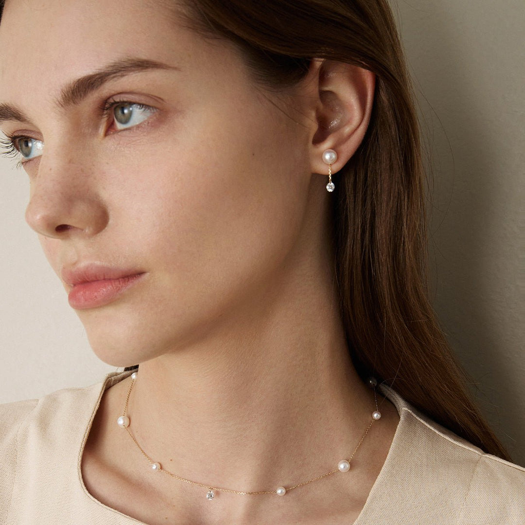 Freshwater Pearls 14K Gold Lab - Grown Diamonds Flicker Modular Earrings - HELAS Jewelry
