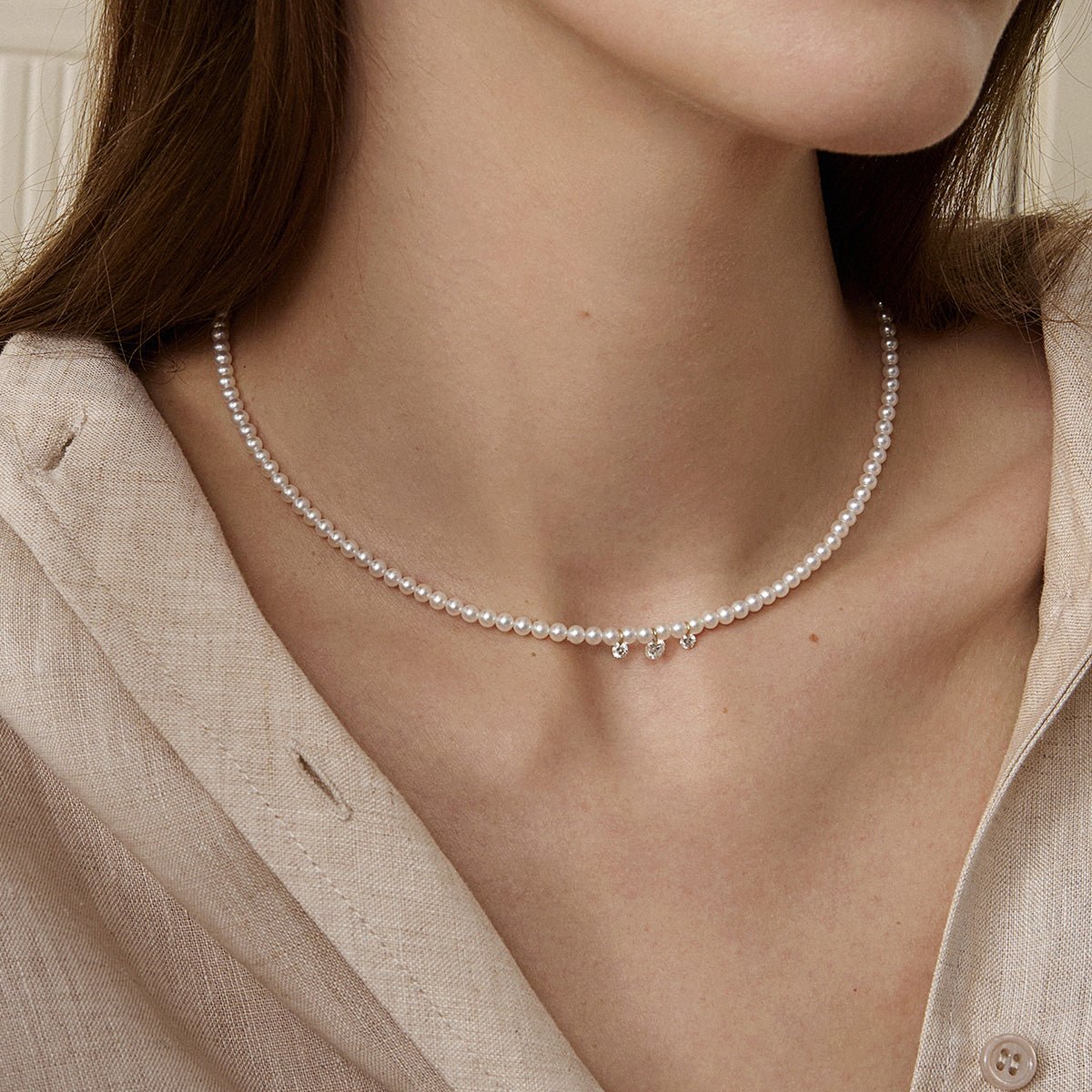 Freshwater Pearls 14K Gold Lab - Grown Diamonds Flicker Strand Necklace - HELAS Jewelry
